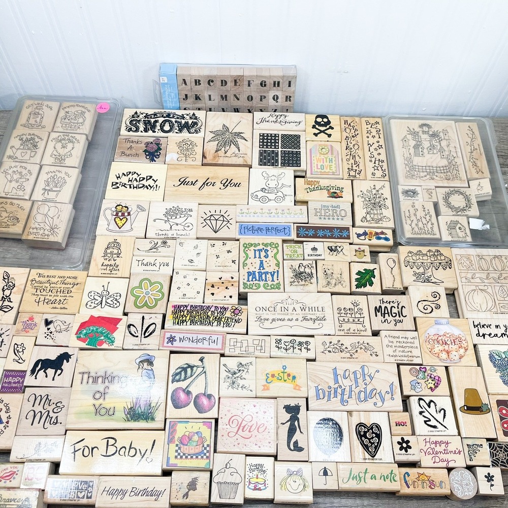 150 Wood Mounted Rubber Stamp Lot Vintage Stampin' Up, Stampede, and Other brand
